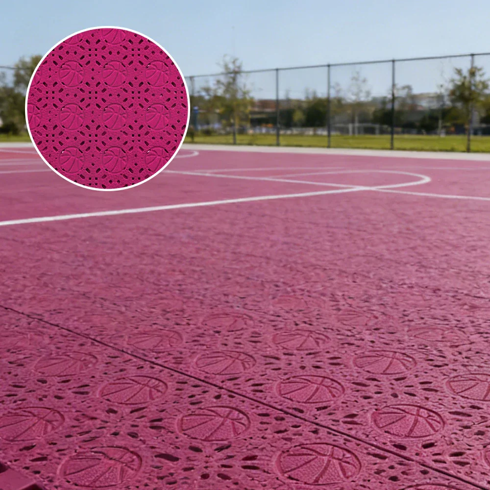 DUNK MASTER Interlocking Sports Floor Tiles - Anti-Slip Shock Absorbing Modular Court Flooring 10/20/30 Square Meters Basketball Court Outdoor Use - Rose Red - Image 4