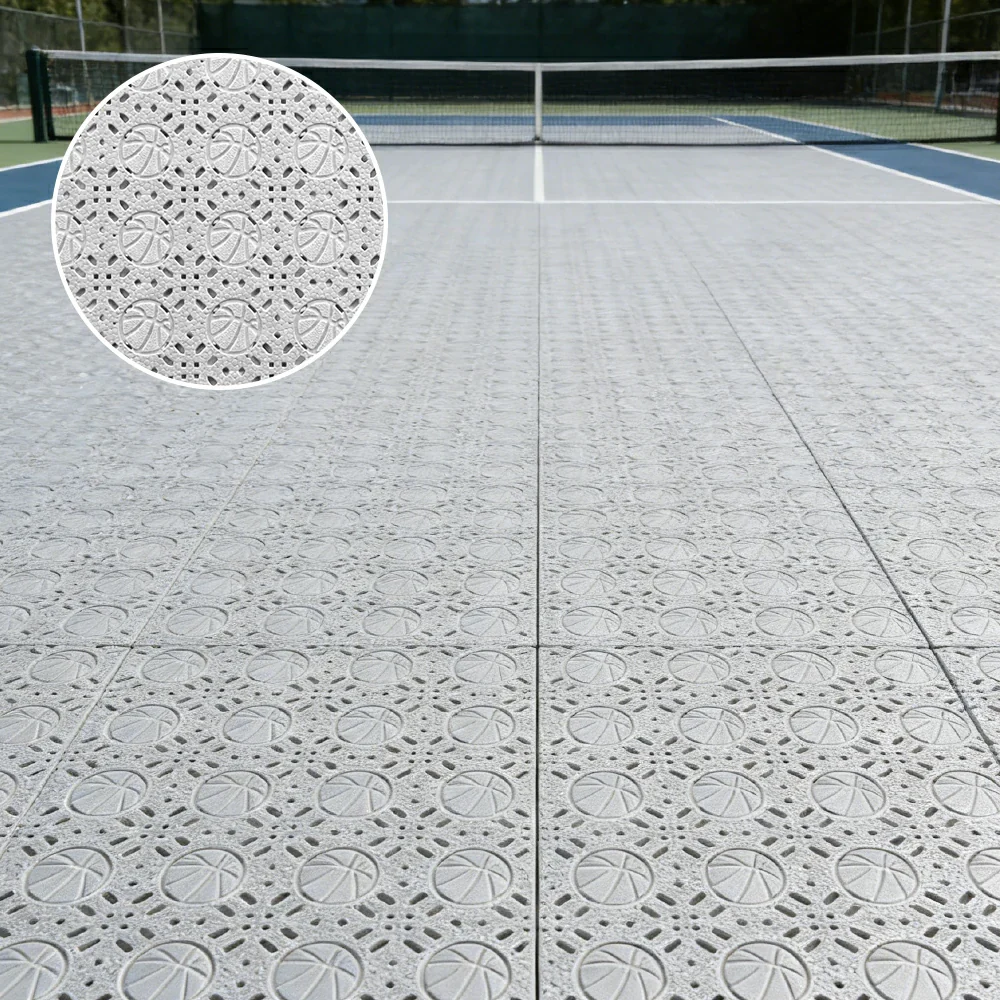 DUNK MASTER Interlocking Sports Floor Tiles - Anti-Slip Shock Absorbing Modular Court Flooring 10/20/30  Square Meters Basketball Court Outdoor Use - White - Image 2