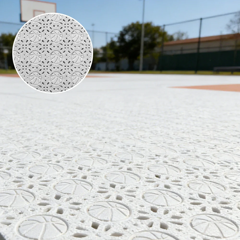 DUNK MASTER Interlocking Sports Floor Tiles - Anti-Slip Shock Absorbing Modular Court Flooring 10/20/30  Square Meters Basketball Court Outdoor Use - White - Image 4