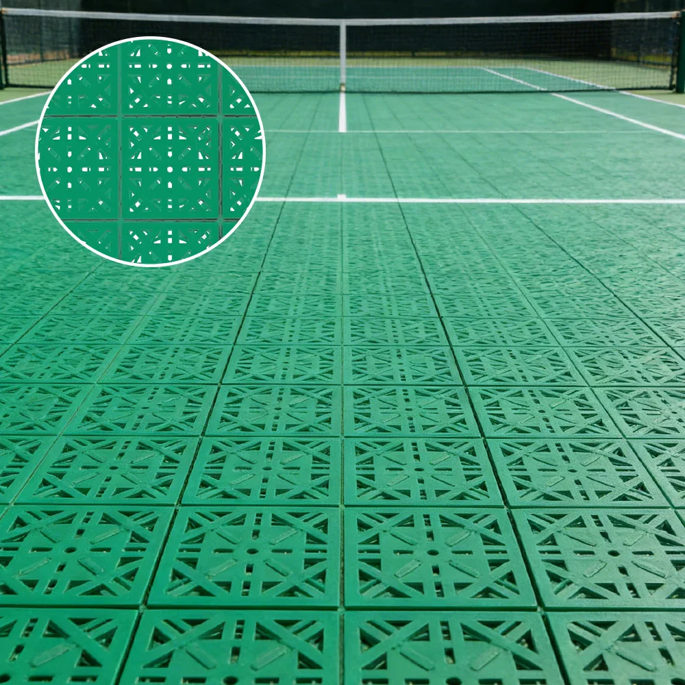 DUNK MASTER Interlocking Sports Floor Tiles - Anti-Slip Shock Absorbing Modular Court Flooring 10/20/30 Square Meters Basketball Court Outdoor Use - Grass Green - Image 2