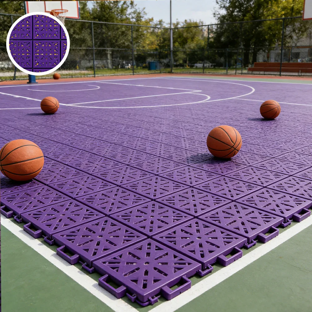 DUNK MASTER Interlocking Sports Floor Tiles - Anti-Slip Shock Absorbing Modular Court Flooring 10/20/30 Square Meters Basketball Court Outdoor Use - Purple - Image 2