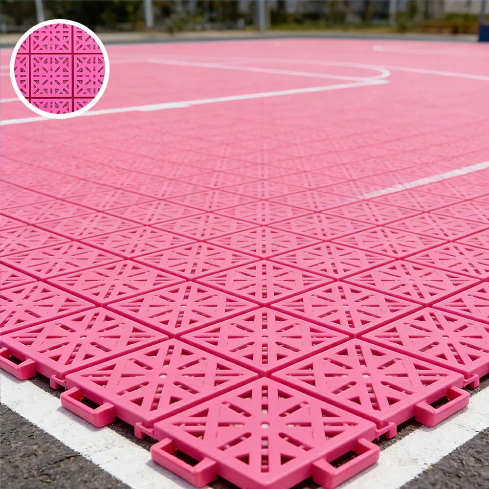 DUNK MASTER Interlocking Sports Floor Tiles - Anti-Slip Shock Absorbing Modular Court Flooring 10/20/30 Square Meters Basketball Court Outdoor Use - Pink - Image 2
