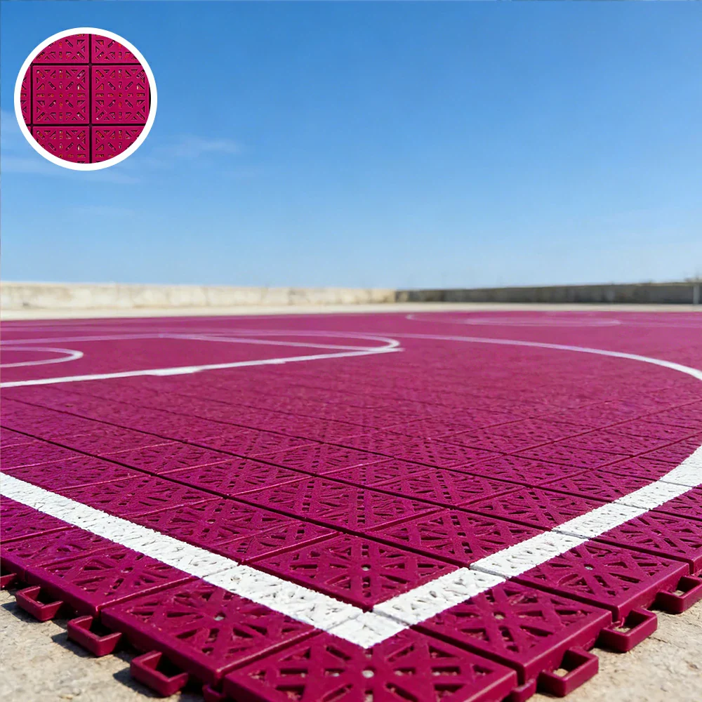 DUNK MASTER Interlocking Sports Floor Tiles - Anti-Slip Shock Absorbing Modular Court Flooring 10/20/30 Square Meters Basketball Court Outdoor Use - Rose Red - Image 4