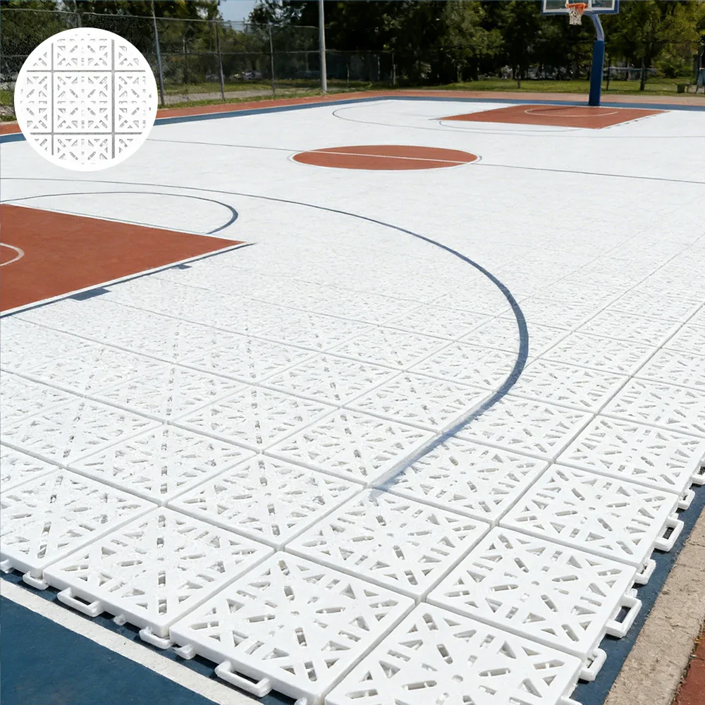 DUNK MASTER Interlocking Sports Floor Tiles - Anti-Slip Shock Absorbing Modular Court Flooring 10/20/30 Square Meters Basketball Court Outdoor Use - White - Image 2