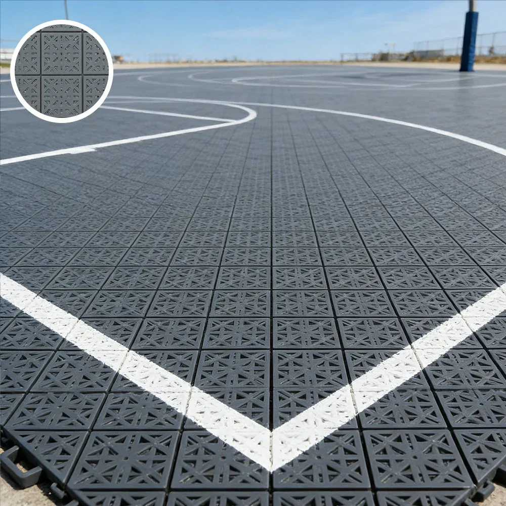 DUNK MASTER Interlocking Sports Floor Tiles - Anti-Slip Shock Absorbing Modular Court Flooring 10/20/30 Square Meters Basketball Court Outdoor Use - Light Grey - Image 2