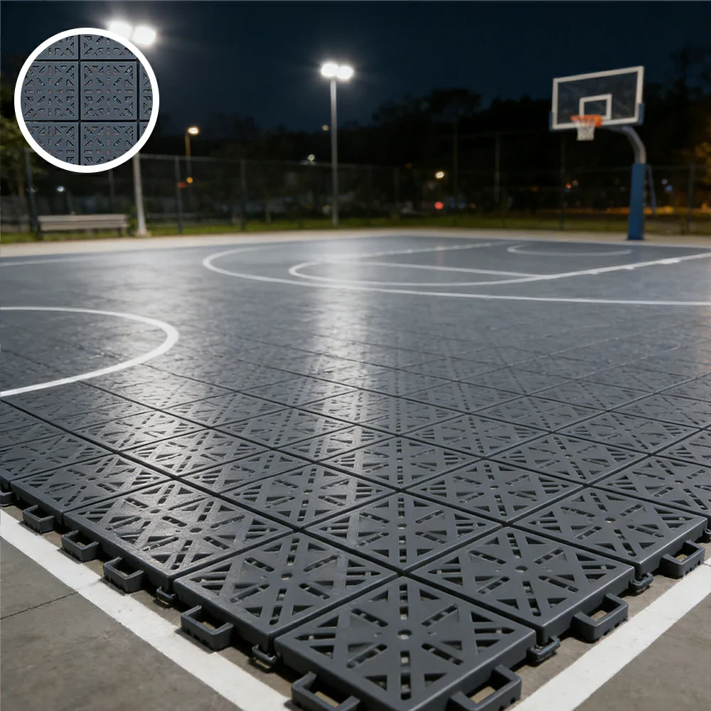 DUNK MASTER Interlocking Sports Floor Tiles - Anti-Slip Shock Absorbing Modular Court Flooring 10/20/30 Square Meters Basketball Court Outdoor Use - Light Grey - Image 4
