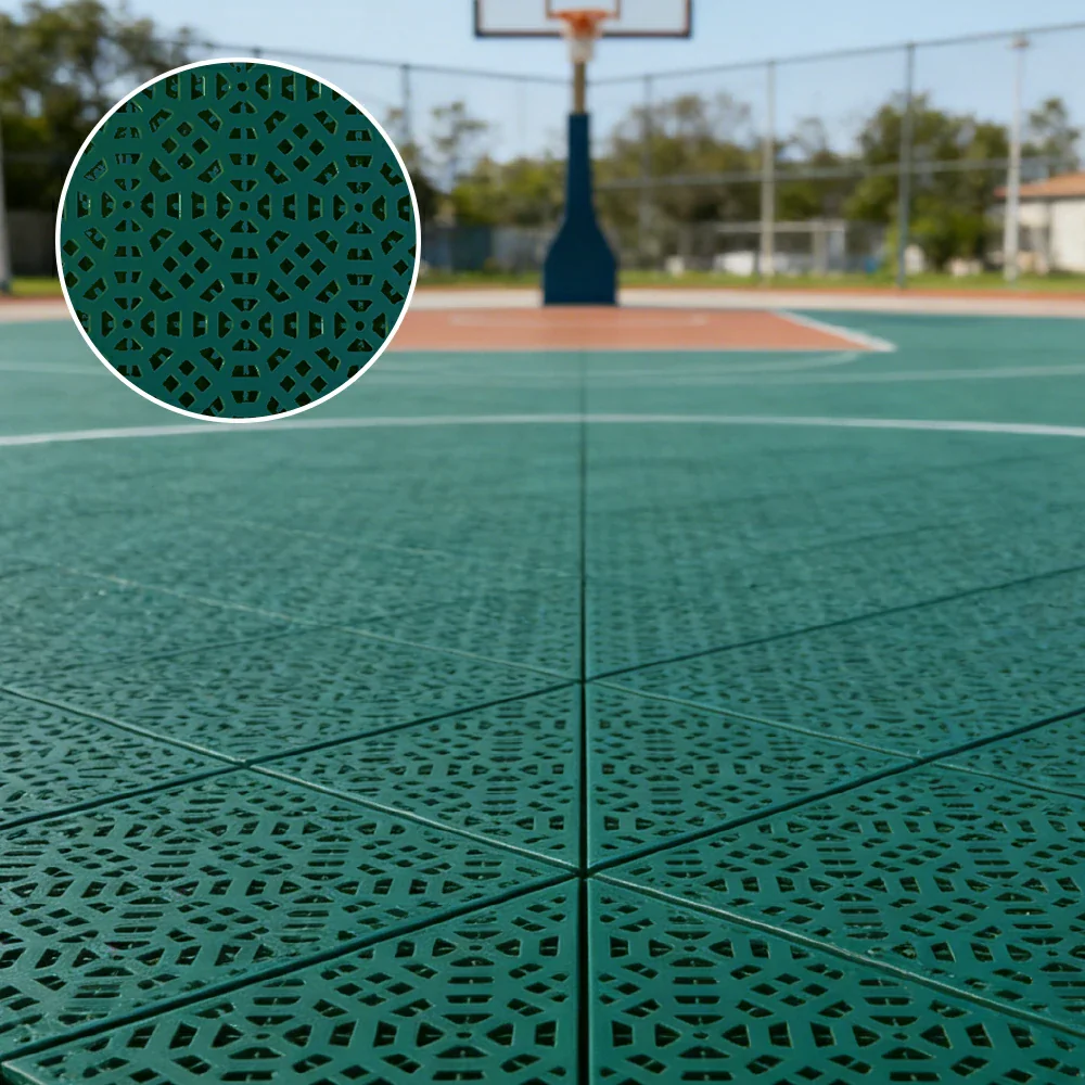 DUNK MASTER Interlocking Sports Floor Tiles - Anti-Slip Grid Pattern Court Flooring 25cm Modular Tiles for Basketball Courts 10/20/30 Square Meters - Dark Green - Image 2