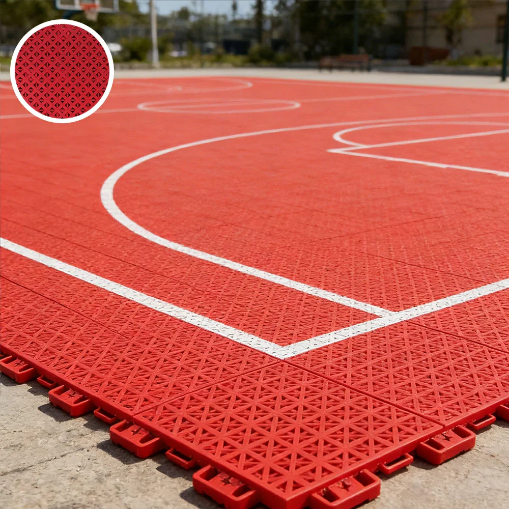 DUNK MASTER Outdoor Interlocking Sports Floor Tiles Anti-Slip Shock Absorbing Basketball Court Flooring 10/20/30 Square Meters - Red - Image 2