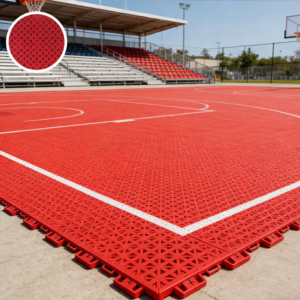 DUNK MASTER Outdoor Interlocking Sports Floor Tiles Anti-Slip Shock Absorbing Basketball Court Flooring 10/20/30 Square Meters - Red - Image 4
