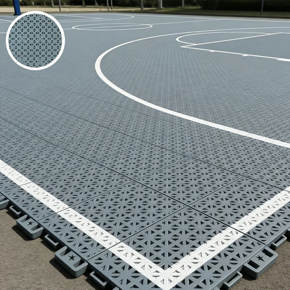 DUNK MASTER Outdoor Interlocking Sports Floor Tiles Anti-Slip Shock Absorbing Basketball Court Flooring 10/20/30 Square Meters - Light Grey - Image 2