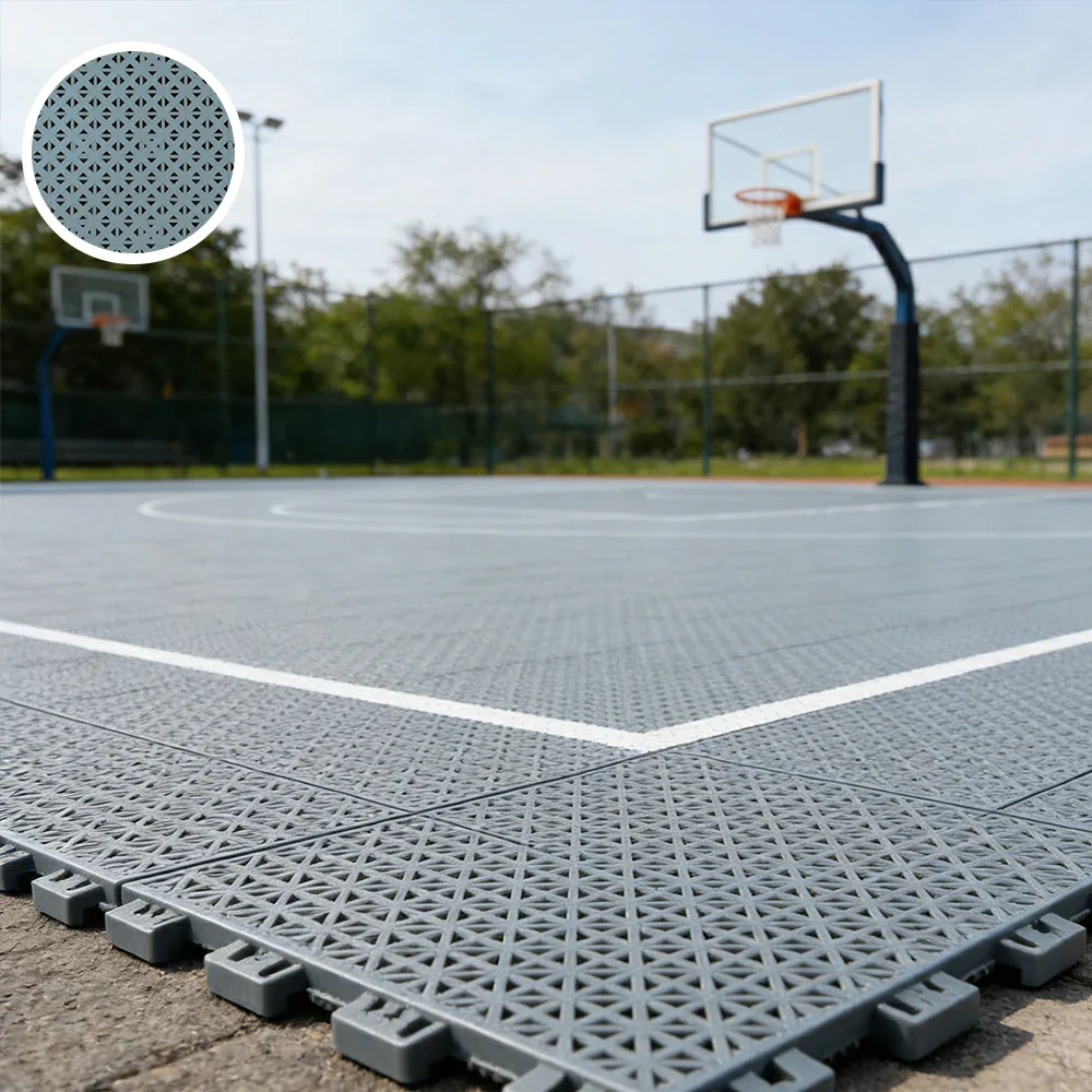 DUNK MASTER Outdoor Interlocking Sports Floor Tiles Anti-Slip Shock Absorbing Basketball Court Flooring 10/20/30 Square Meters - Light Grey - Image 4