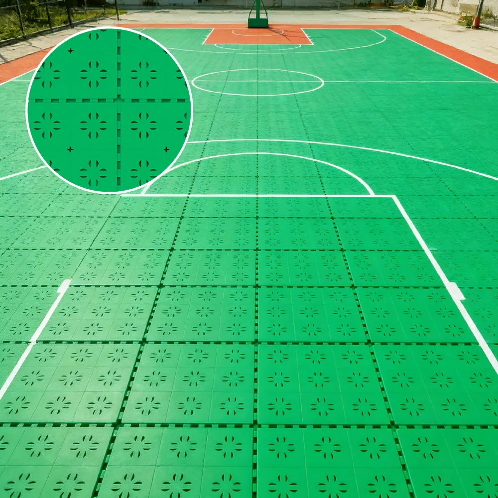 DUNK MASTER Outdoor Interlocking Sports Floor Tiles Anti-Slip Shock Absorbing Basketball Court Flooring 10/20/30 Square Meters - Emerald Green - Image 4