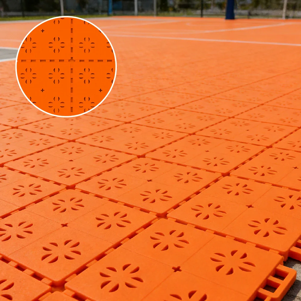 DUNK MASTER Outdoor Interlocking Sports Floor Tiles Anti-Slip Shock Absorbing Basketball Court Flooring 10/20/30 Square Meters - Orange - Image 2