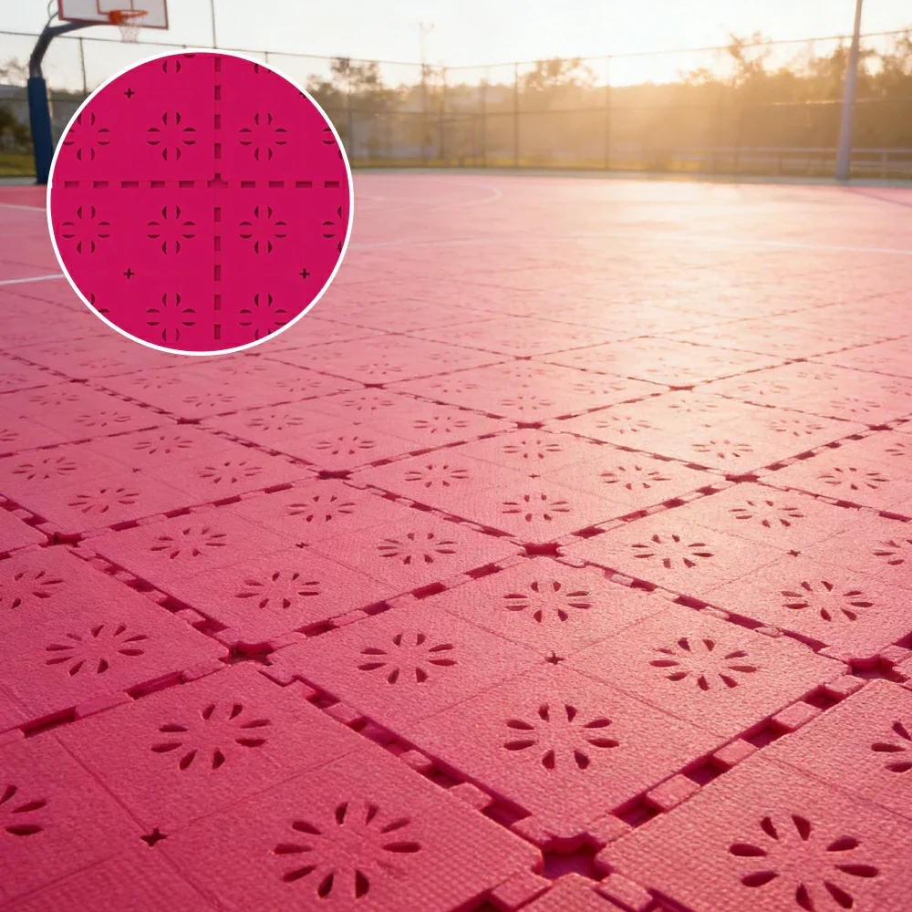 DUNK MASTER Outdoor Interlocking Sports Floor Tiles Anti-Slip Shock Absorbing Basketball Court Flooring 10/20/30 Square Meters - Rose Red - Image 2