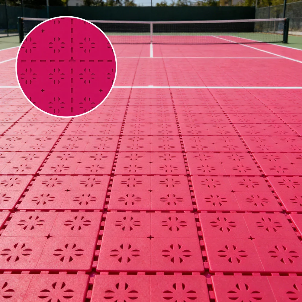 DUNK MASTER Outdoor Interlocking Sports Floor Tiles Anti-Slip Shock Absorbing Basketball Court Flooring 10/20/30 Square Meters - Rose Red - Image 4