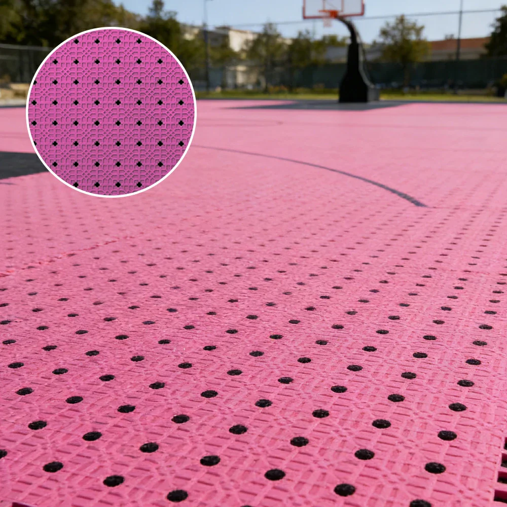 DUNK MASTER Outdoor Interlocking Sports Floor Tiles Anti-Slip Shock Absorbing Basketball Court Flooring 10/20/30 Square Meters - Pink - Image 2