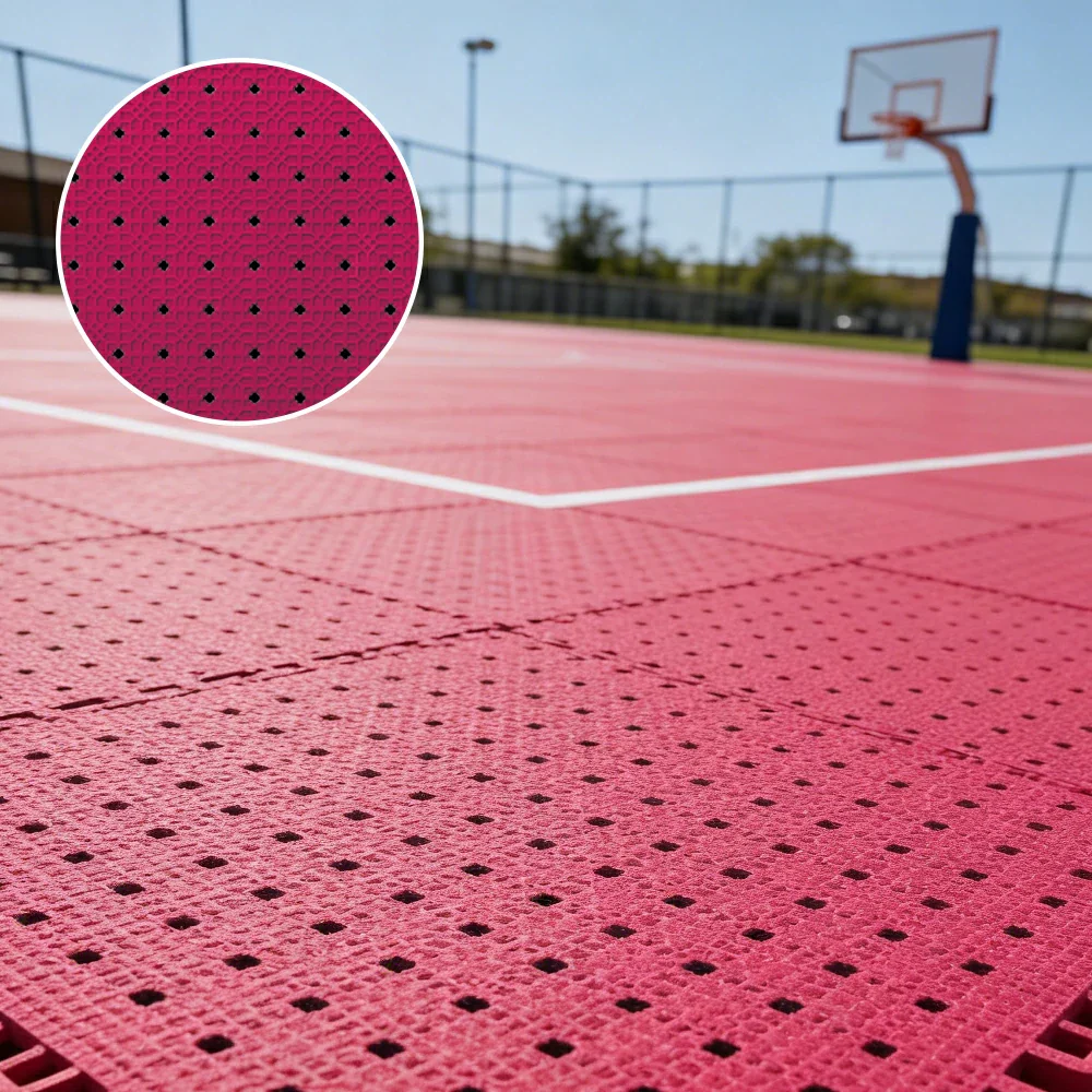 DUNK MASTER Outdoor Interlocking Sports Floor Tiles Anti-Slip Shock Absorbing Basketball Court Flooring 10/20/30 Square Meters - Rose Red - Image 4