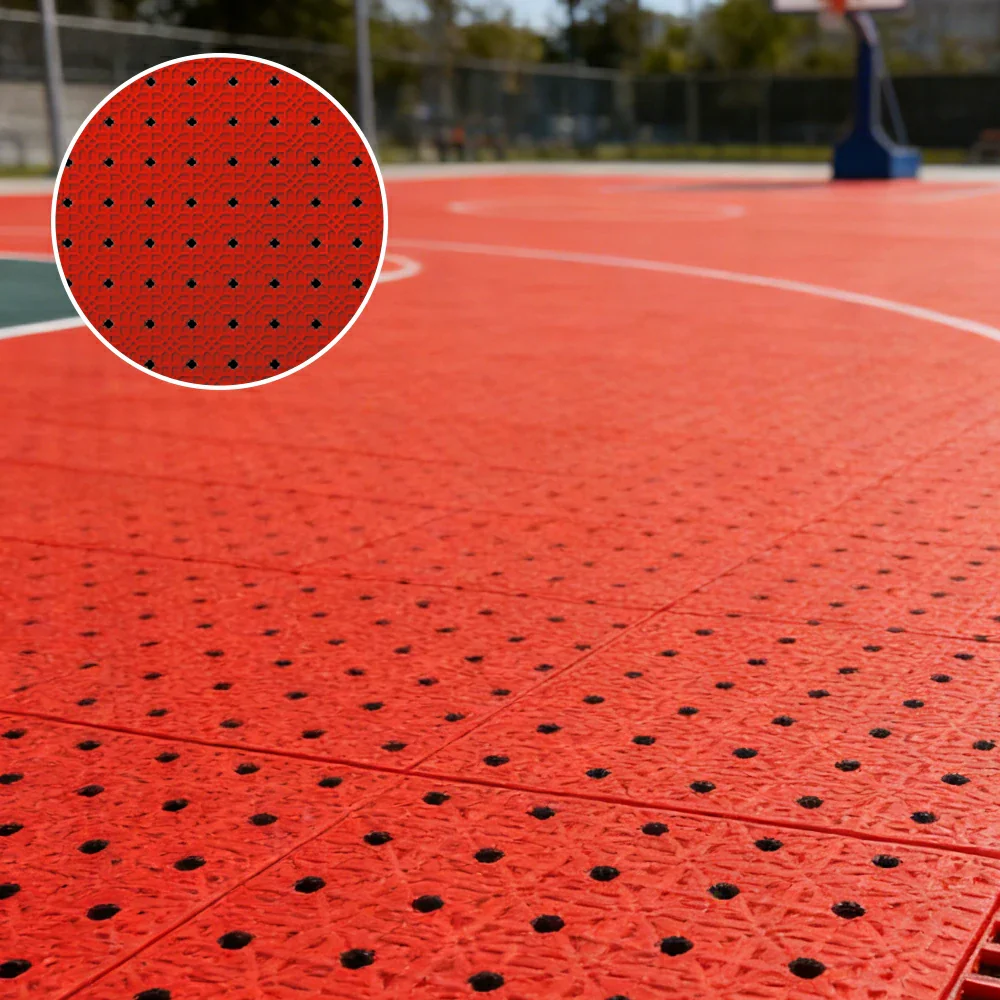 DUNK MASTER Outdoor Interlocking Sports Floor Tiles Anti-Slip Shock Absorbing Basketball Court Flooring 10/20/30 Square Meters - Red - Image 2