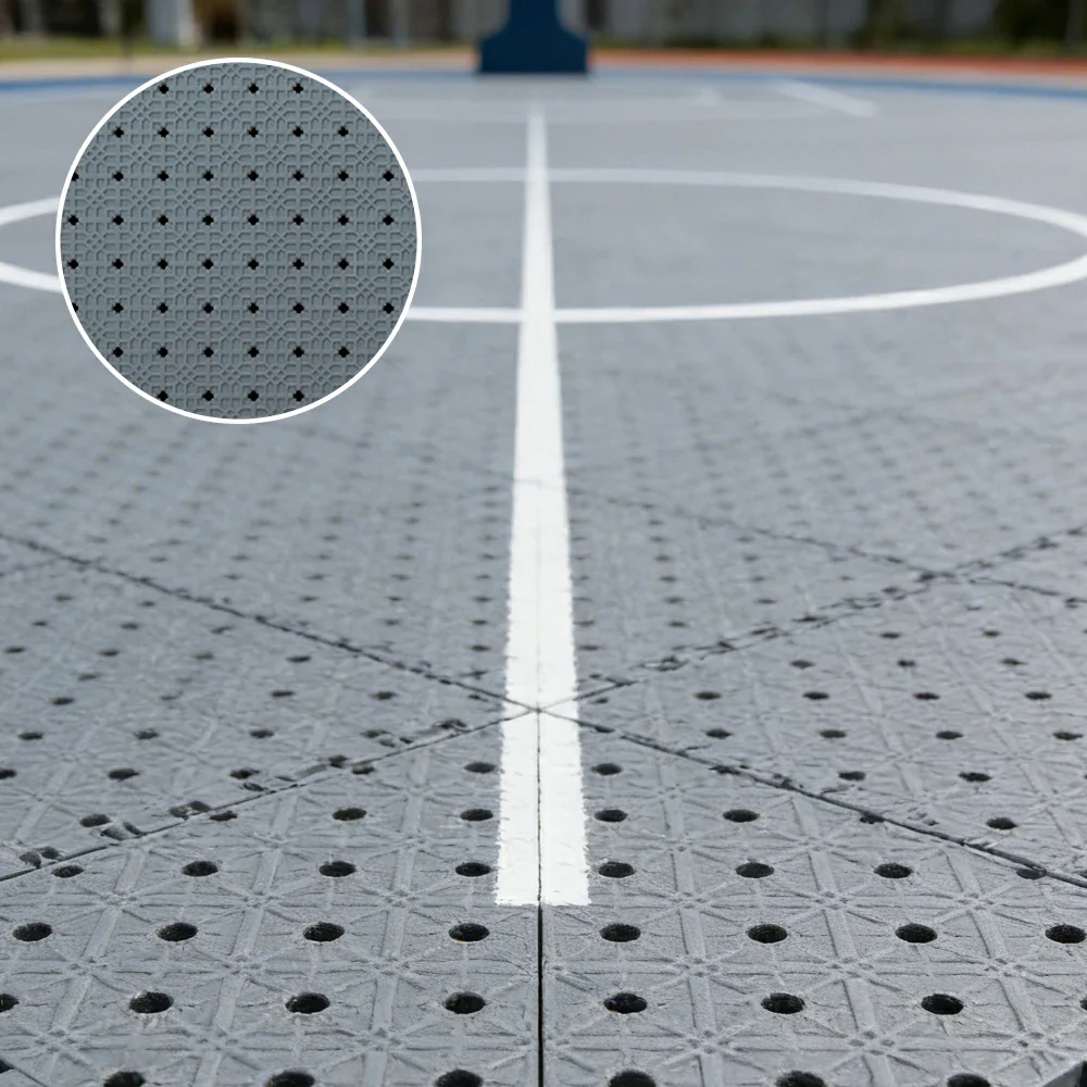 DUNK MASTER Outdoor Interlocking Sports Floor Tiles Anti-Slip Shock Absorbing Basketball Court Flooring 10/20/30 Square Meters - Light Grey - Image 4