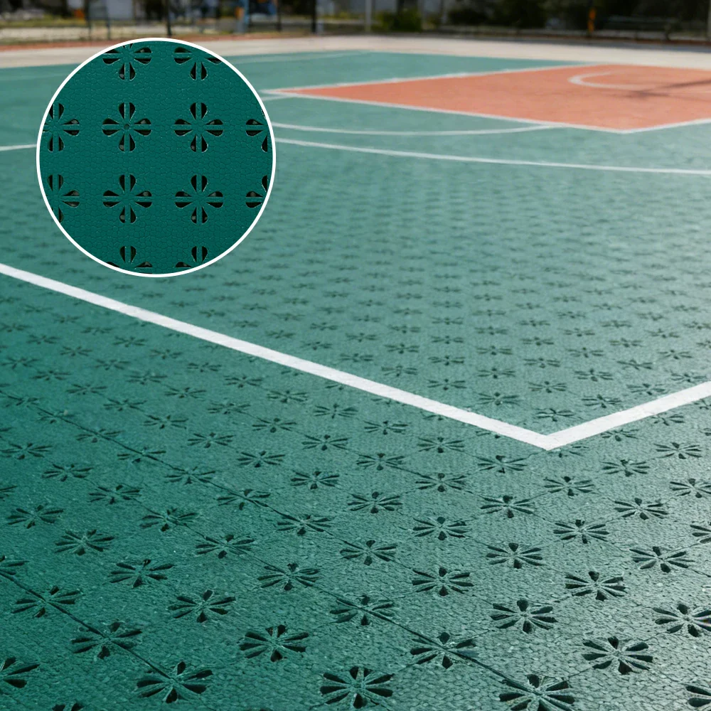 DUNK MASTER Interlocking Sports Court Tiles Anti-Slip Cushioning Drainage Flooring 10/20/30sqm Basketball Court Playground - Dark Green - Image 4
