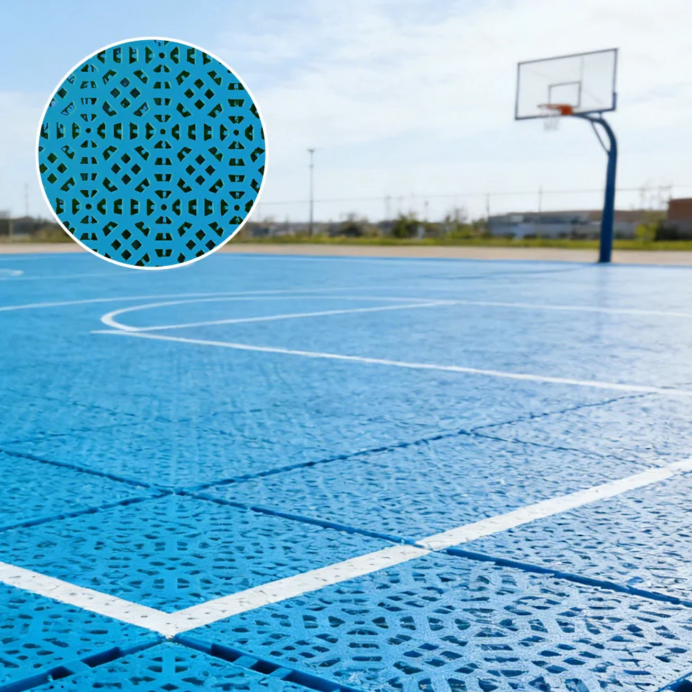 DUNK MASTER Interlocking Sports Floor Tiles - Anti-Slip Grid Pattern Court Flooring 25cm Modular Tiles for Basketball Courts 10/20/30 Square Meters - Blue - Image 2