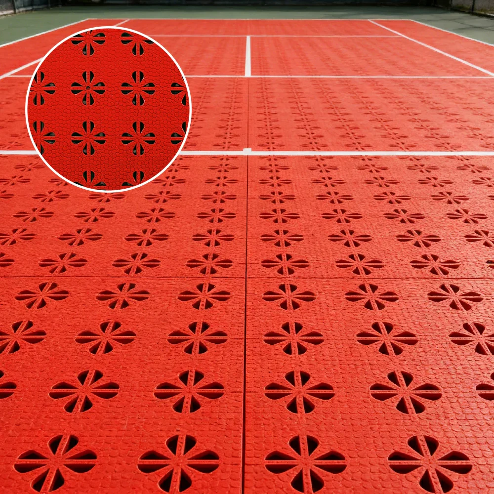 DUNK MASTER Interlocking Sports Court Tiles Anti-Slip Cushioning Drainage Flooring 10/20/30sqm Basketball Court Playground - Red - Image 4