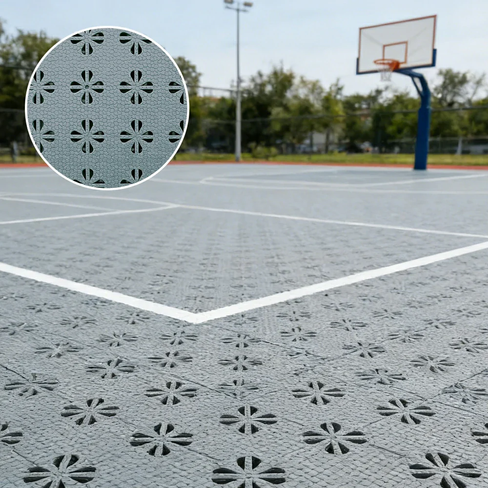 DUNK MASTER Interlocking Sports Court Tiles Anti-Slip Cushioning Drainage Flooring 10/20/30sqm Basketball Court Playground - Light Grey - Image 4