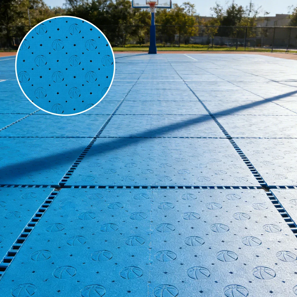 DUNK MASTER Outdoor Sports Flooring Tiles Interlocking Anti-Slip Court Floor 30.48cm Modular Tiles 10/20/30sqm Basketball Court Playground - Blue - Image 4