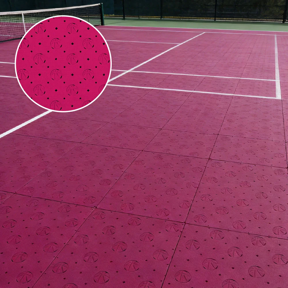 DUNK MASTER Outdoor Sports Flooring Tiles Interlocking Anti-Slip Court Floor 30.48cm Modular Tiles 10/20/30sqm Basketball Court Playground - Rose Red - Image 2