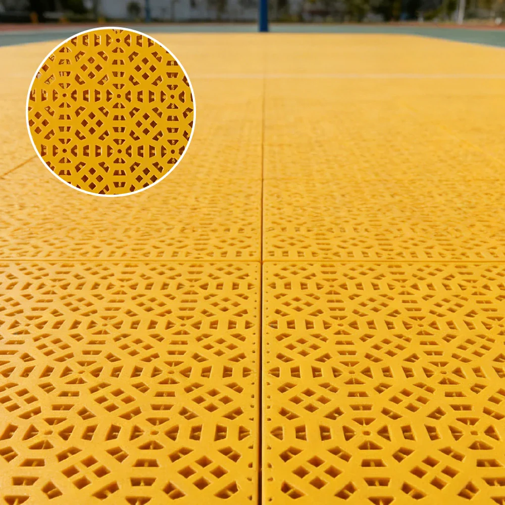 DUNK MASTER Interlocking Sports Floor Tiles - Anti-Slip Grid Pattern Court Flooring 25cm Modular Tiles for Basketball Courts 10/20/30 Square Meters - Yellow - Image 2