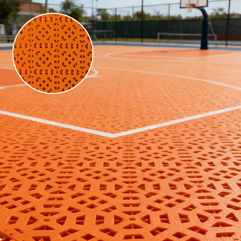 DUNK MASTER Interlocking Sports Floor Tiles - Anti-Slip Grid Pattern Court Flooring 25cm Modular Tiles for Basketball Courts 10/20/30 Square Meters - Orange - Image 2