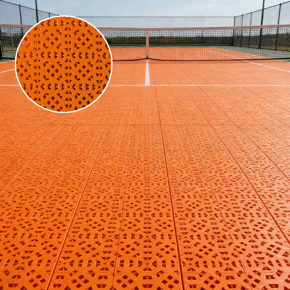 DUNK MASTER Interlocking Sports Floor Tiles - Anti-Slip Grid Pattern Court Flooring 25cm Modular Tiles for Basketball Courts 10/20/30 Square Meters - Orange - Image 4