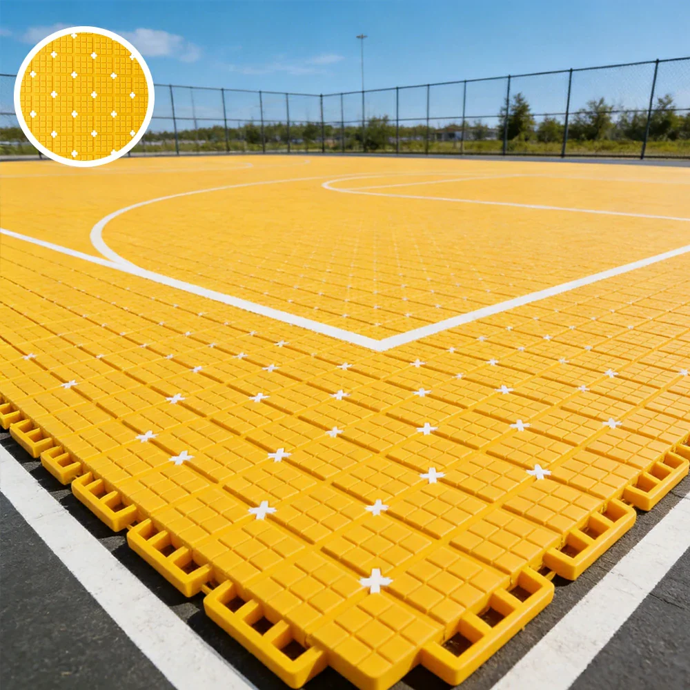 DUNK MASTER Interlocking Sports Flooring Tiles Anti-Slip Shock Absorbing Court Flooring 25cm Modular Tiles 10/20/30sqm Basketball Court Playground - Yellow - Image 4