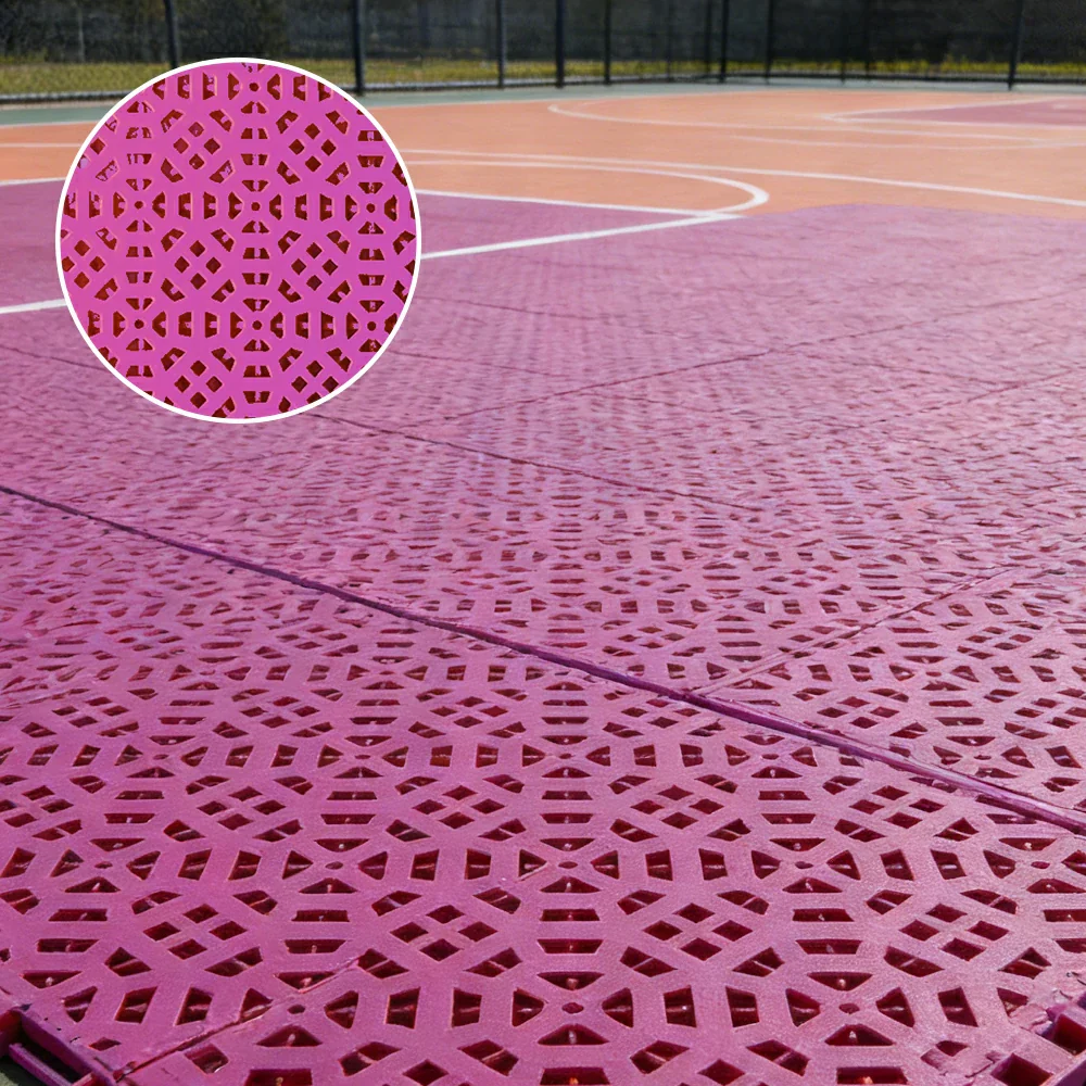 DUNK MASTER Interlocking Sports Floor Tiles - Anti-Slip Grid Pattern Court Flooring 25cm Modular Tiles for Basketball Courts 10/20/30 Square Meters - Pink - Image 2
