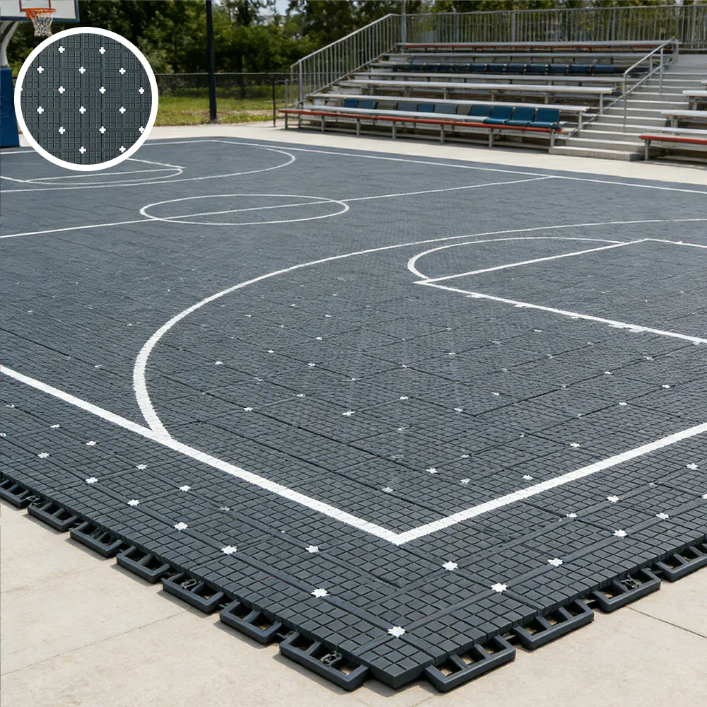 DUNK MASTER Interlocking Sports Flooring Tiles Anti-Slip Shock Absorbing Court Flooring 25cm Modular Tiles 10/20/30sqm Basketball Court Playground - Dark Grey - Image 2