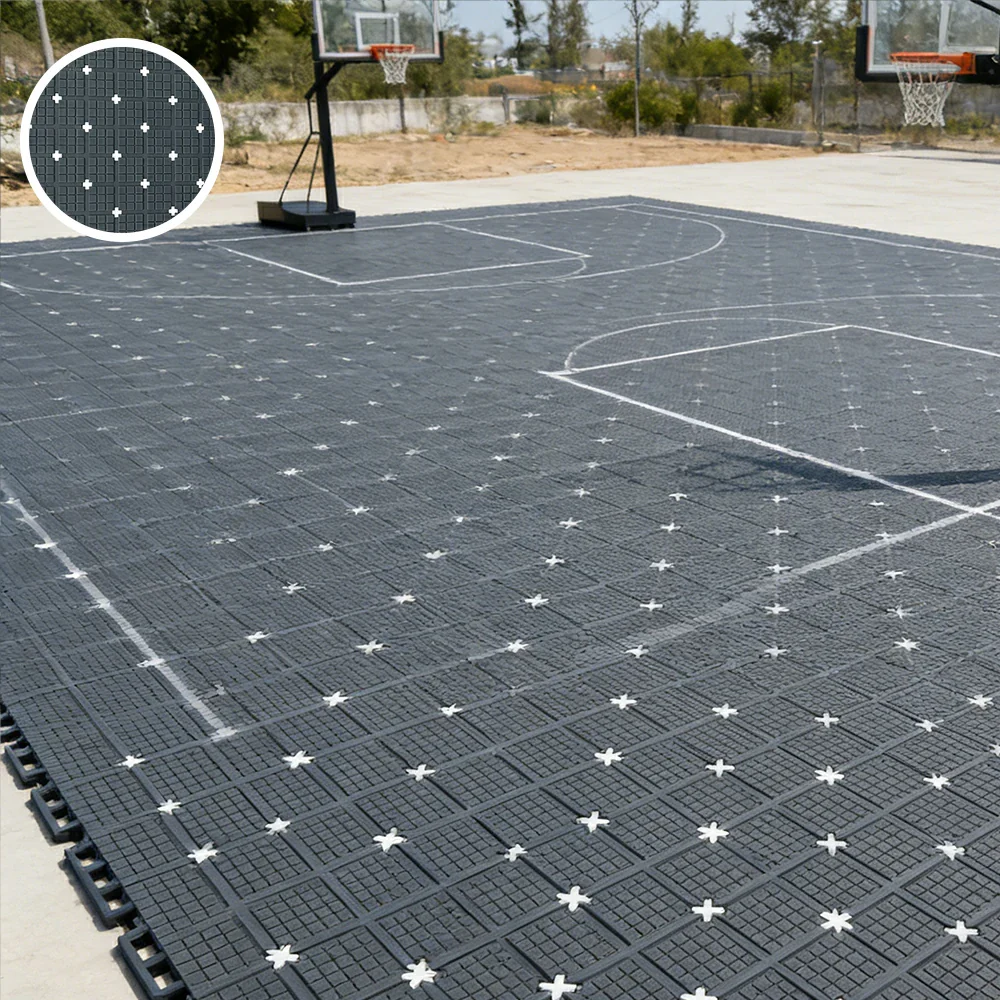 DUNK MASTER Interlocking Sports Flooring Tiles Anti-Slip Shock Absorbing Court Flooring 25cm Modular Tiles 10/20/30sqm Basketball Court Playground - Dark Grey - Image 4
