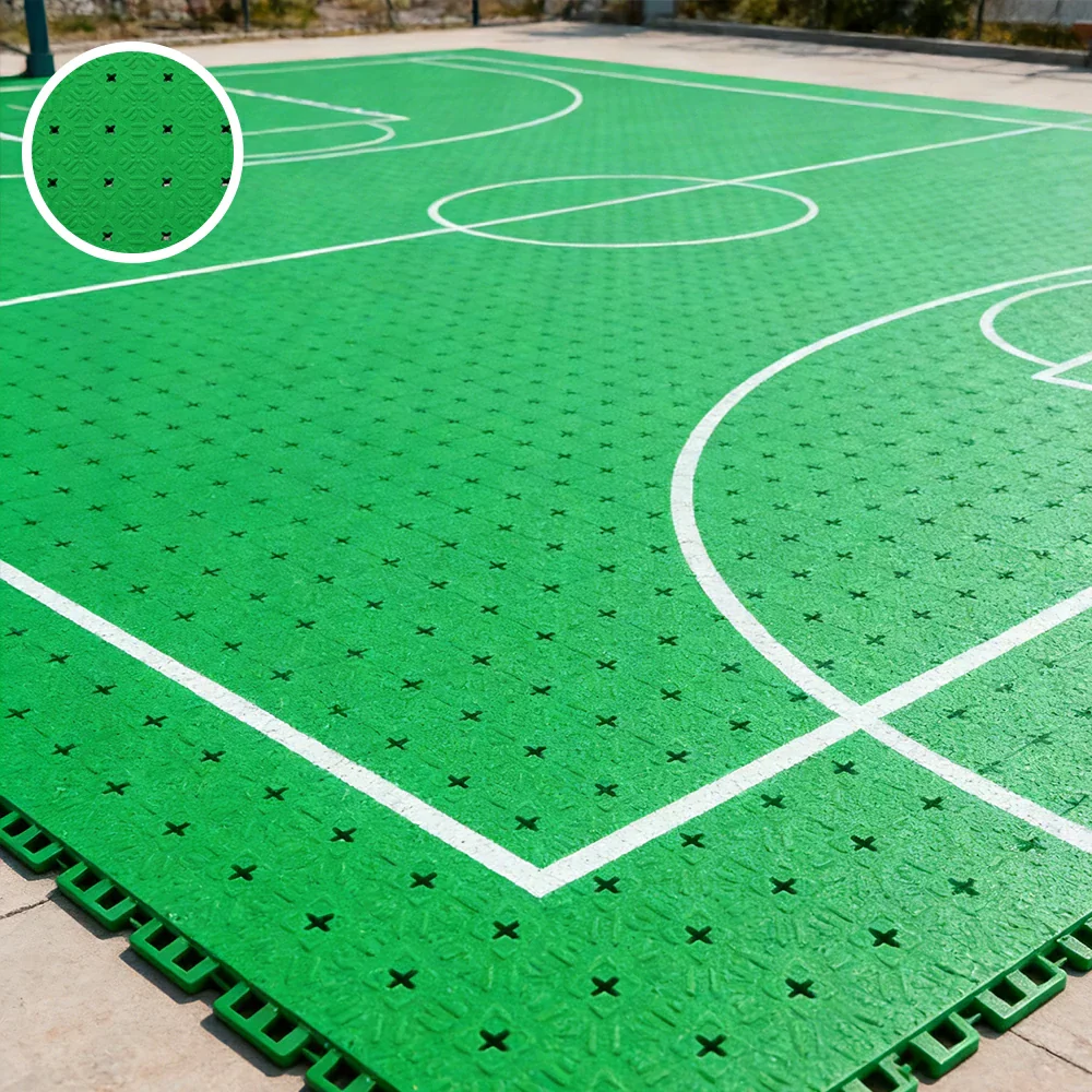 DUNK MASTER Interlocking Sports Flooring Tiles Non-Slip Drainage Court Flooring 10/20/30sqm Outdoor Basketball Court Playground Floor - Emerald Green - Image 2
