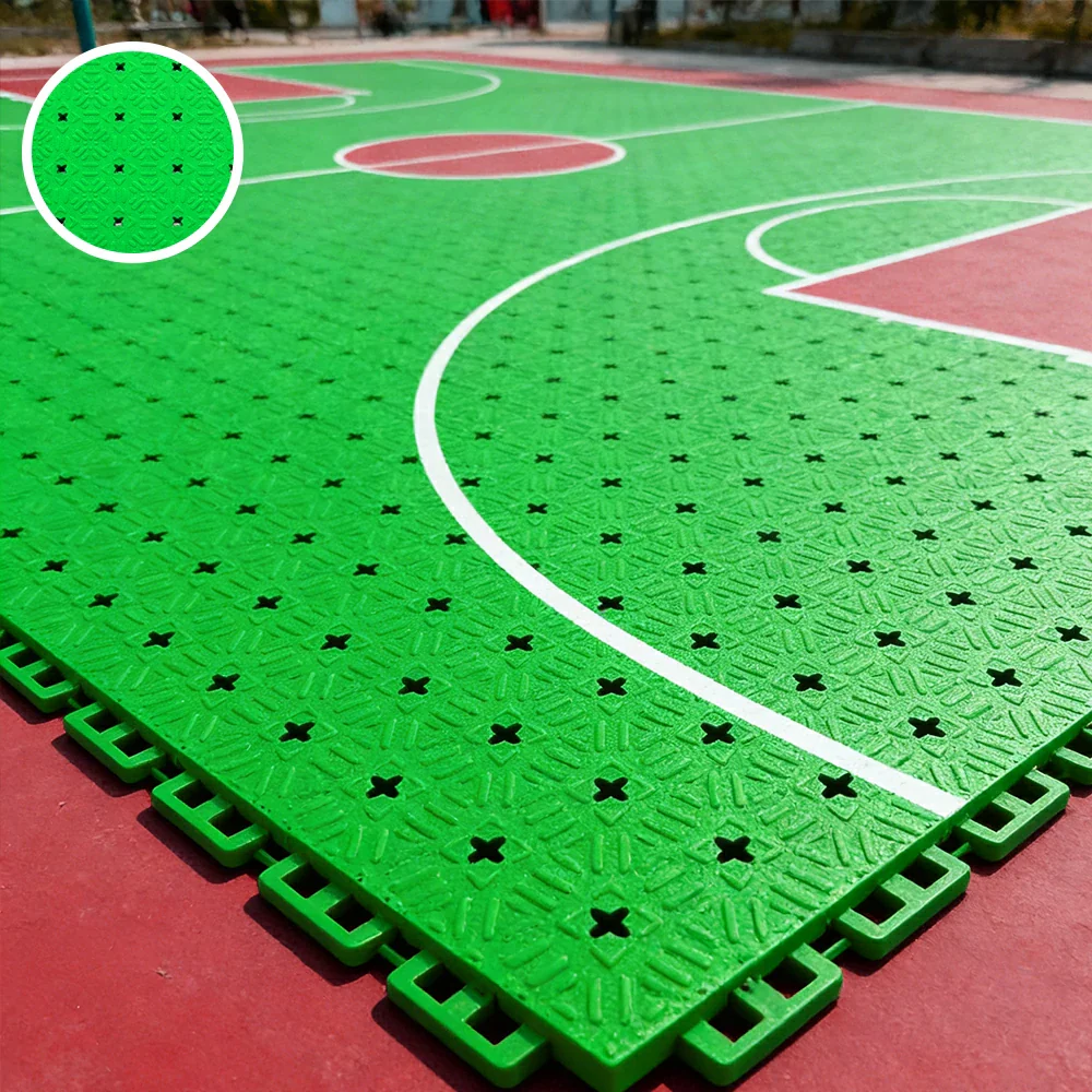 DUNK MASTER Interlocking Sports Flooring Tiles Non-Slip Drainage Court Flooring 10/20/30sqm Outdoor Basketball Court Playground Floor - Apple Green - Image 4