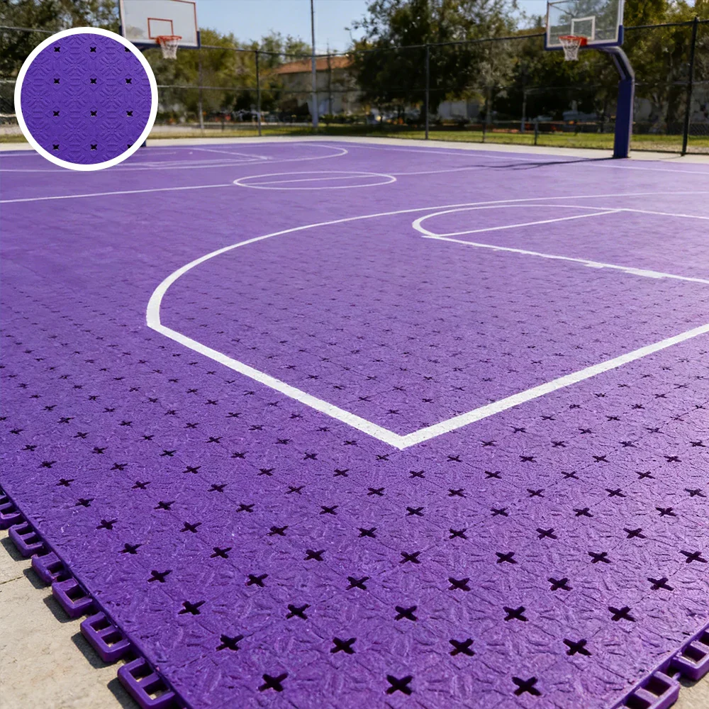 DUNK MASTER Interlocking Sports Flooring Tiles Non-Slip Drainage Court Flooring 10/20/30sqm Outdoor Basketball Court Playground Floor - Purple - Image 2