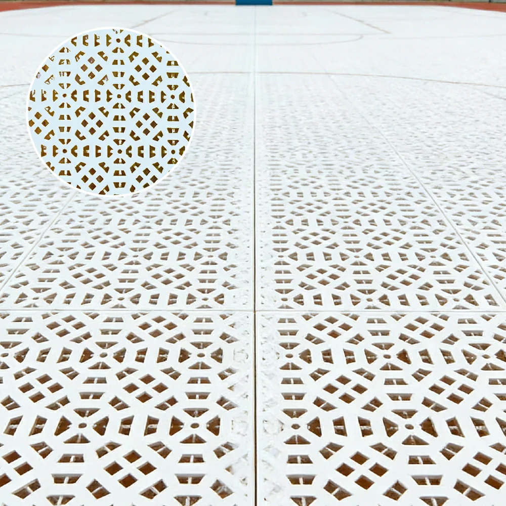 DUNK MASTER Interlocking Sports Floor Tiles - Anti-Slip Grid Pattern Court Flooring 25cm Modular Tiles for Basketball Courts 10/20/30 Square Meters - White - Image 2