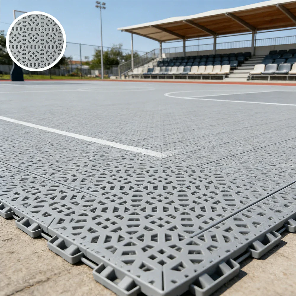 DUNK MASTER Interlocking Sports Floor Tiles - Anti-Slip Grid Pattern Court Flooring 25cm Modular Tiles for Basketball Courts 10/20/30 Square Meters - Light Grey - Image 4