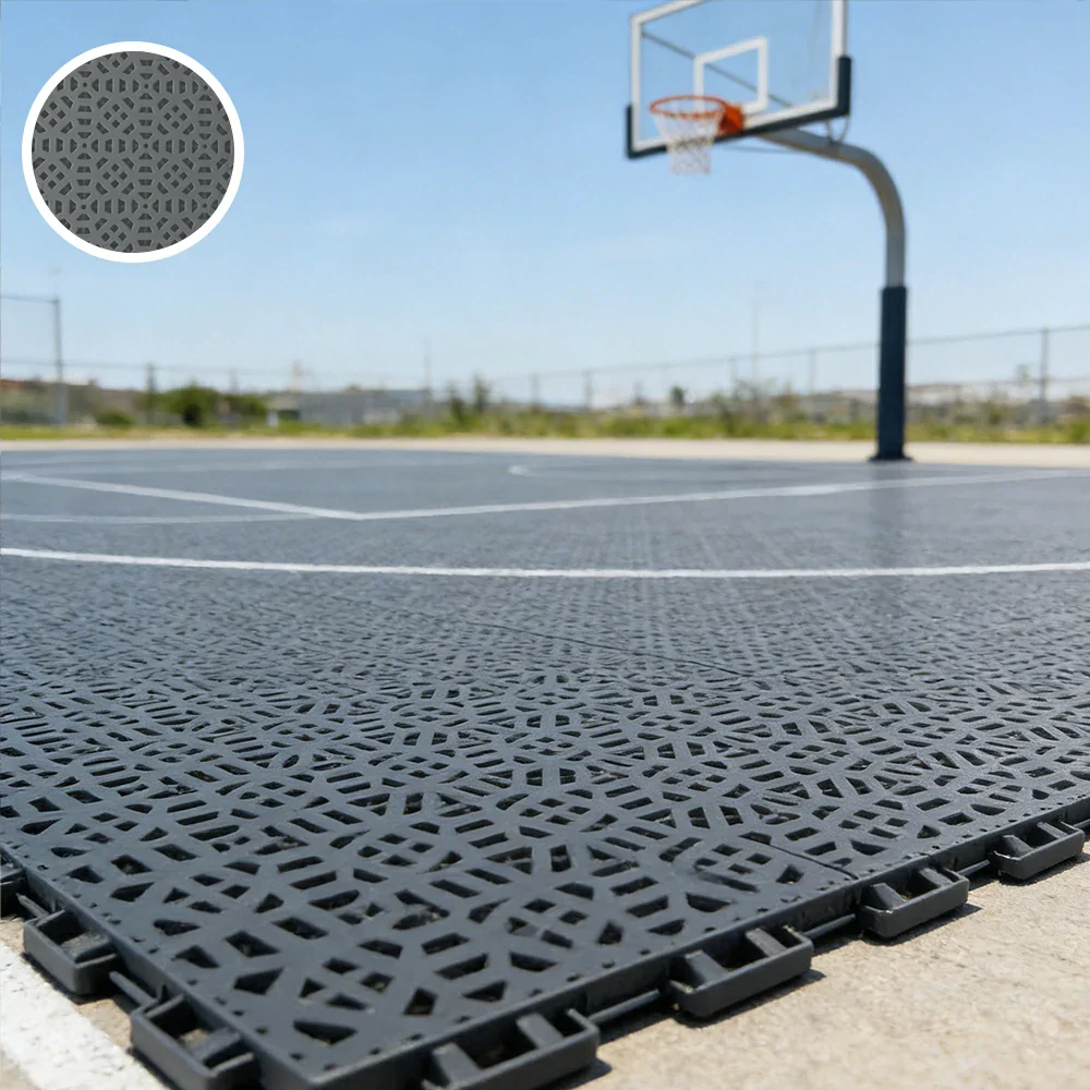DUNK MASTER Interlocking Sports Floor Tiles - Anti-Slip Grid Pattern Court Flooring 25cm Modular Tiles for Basketball Courts 10/20/30 Square Meters - Dark Grey - Image 4