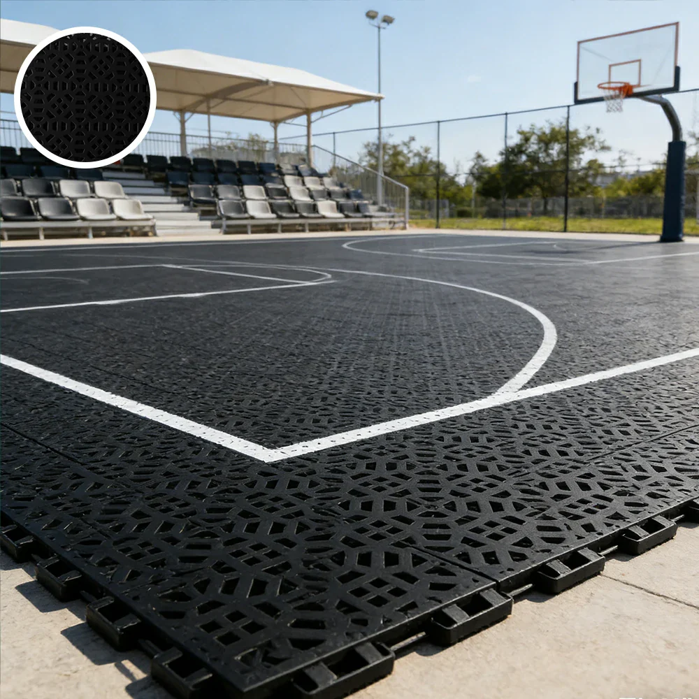 DUNK MASTER Interlocking Sports Floor Tiles - Anti-Slip Grid Pattern Court Flooring 25cm Modular Tiles for Basketball Courts 10/20/30 Square Meters - Black - Image 2