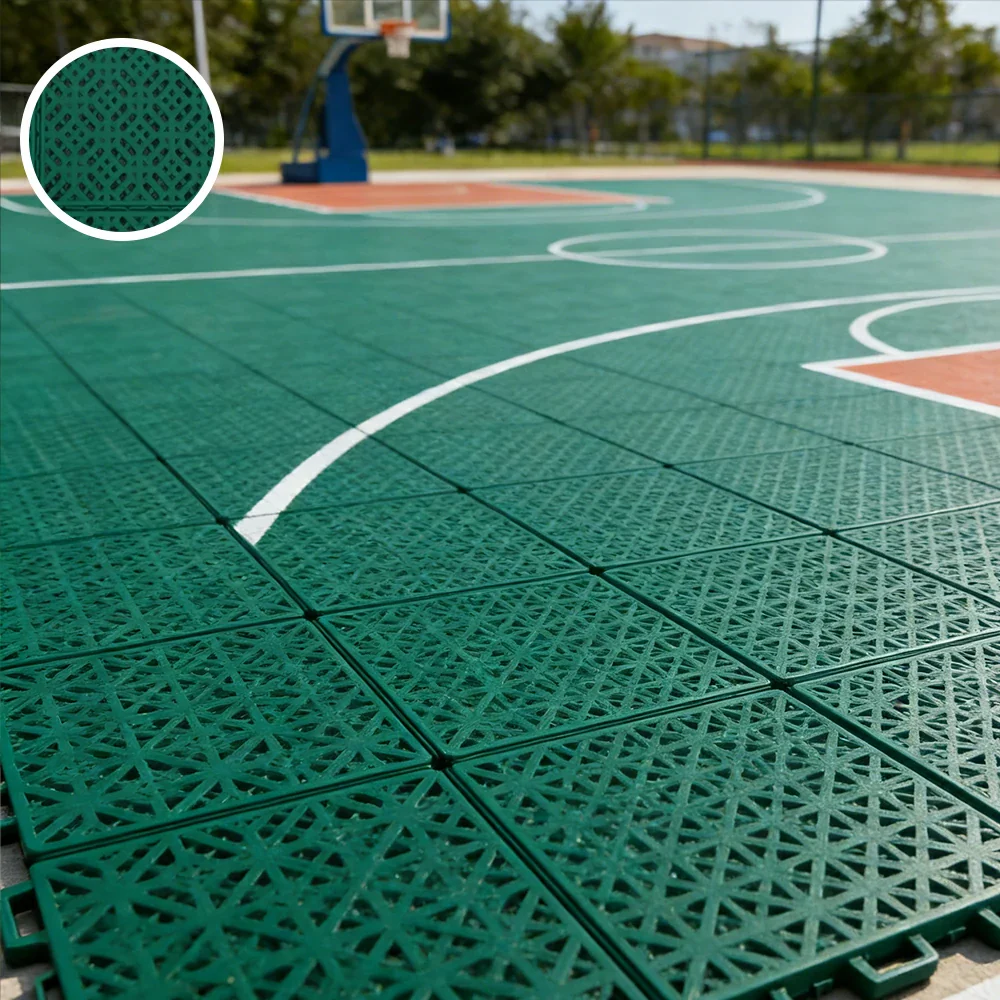 DUNK MASTER Interlocking Sports Floor Tiles - Soft Connection Anti-Slip Court Flooring 34cm Modular Tiles for Basketball Courts 10/20/30 Square Meters - Dark Green - Image 2