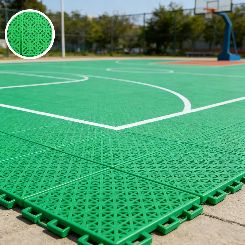 DUNK MASTER Interlocking Sports Floor Tiles - Soft Connection Anti-Slip Court Flooring 34cm Modular Tiles for Basketball Courts 10/20/30 Square Meters - Emerald Green - Image 2