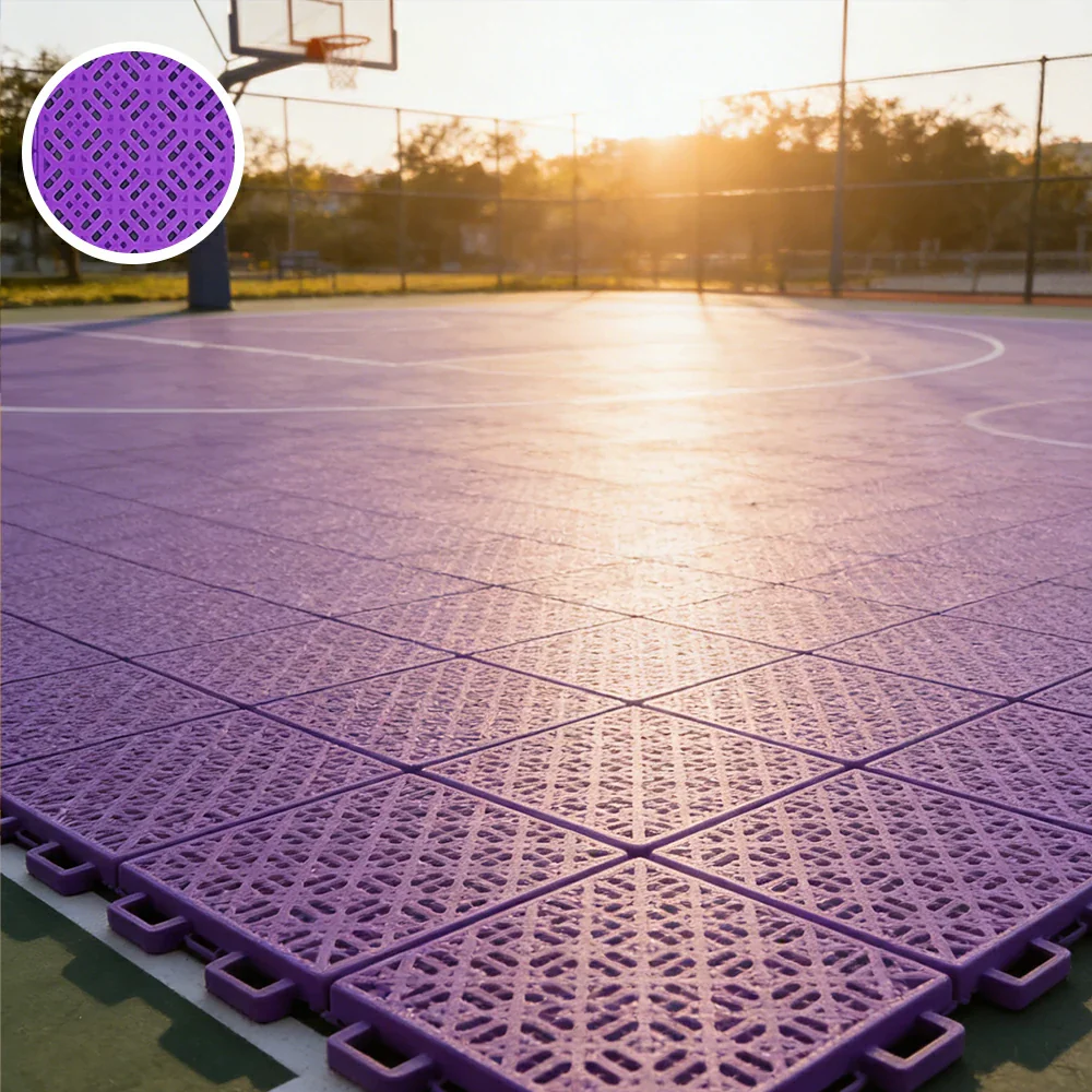 DUNK MASTER Interlocking Sports Floor Tiles - Soft Connection Anti-Slip Court Flooring 34cm Modular Tiles for Basketball Courts 10/20/30 Square Meters - Purple - Image 2