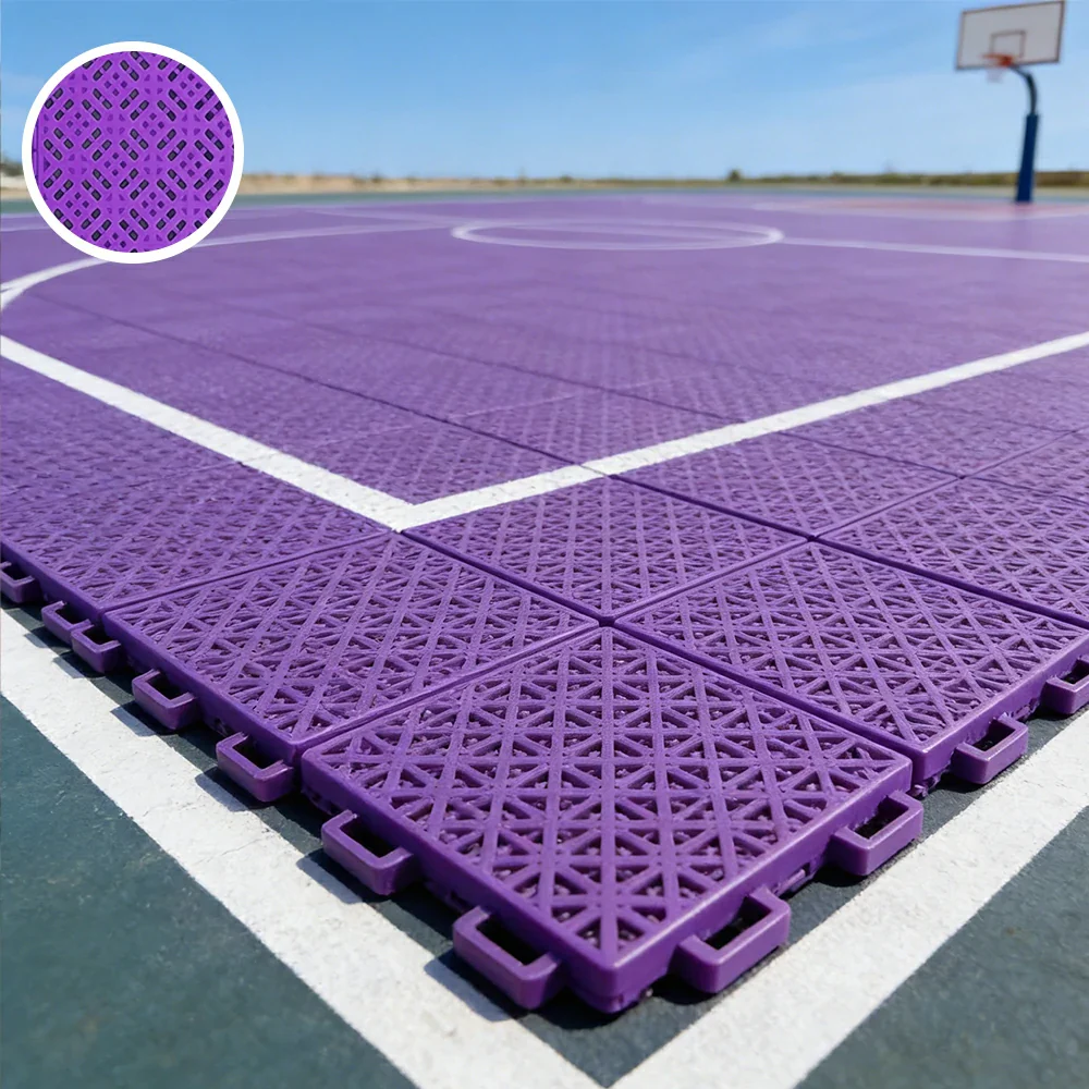 DUNK MASTER Interlocking Sports Floor Tiles - Soft Connection Anti-Slip Court Flooring 34cm Modular Tiles for Basketball Courts 10/20/30 Square Meters - Purple - Image 4