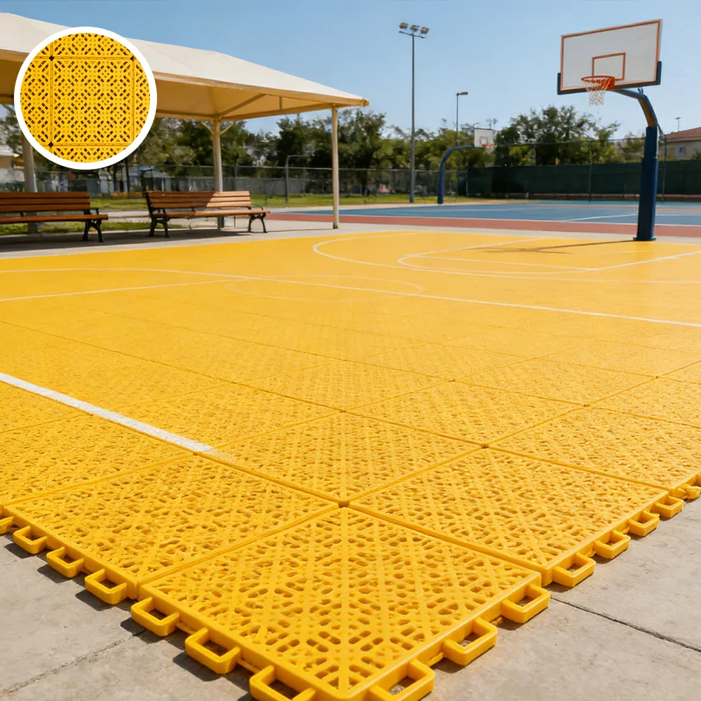 DUNK MASTER Interlocking Sports Floor Tiles - Soft Connection Anti-Slip Court Flooring 34cm Modular Tiles for Basketball Courts 10/20/30 Square Meters - Yellow - Image 2