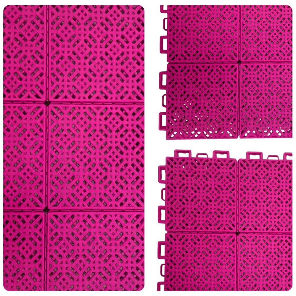 DUNK MASTER Interlocking Sports Floor Tiles - Soft Connection Anti-Slip Court Flooring 34cm Modular Tiles for Basketball Courts 10/20/30 Square Meters - Rose Red - Image 3