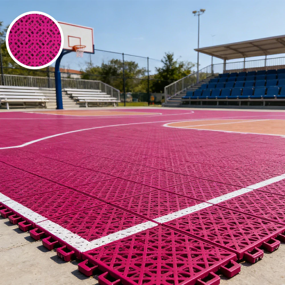 DUNK MASTER Interlocking Sports Floor Tiles - Soft Connection Anti-Slip Court Flooring 34cm Modular Tiles for Basketball Courts 10/20/30 Square Meters - Rose Red - Image 4